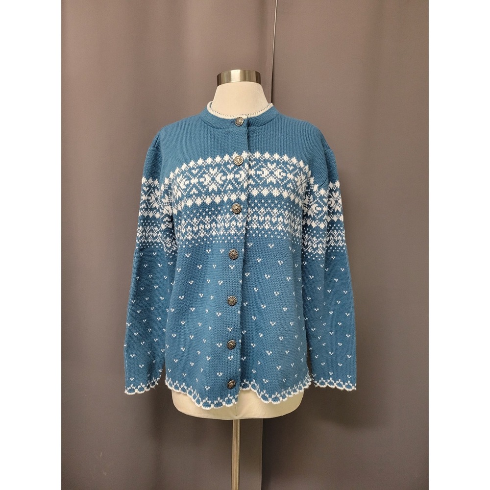 Vintage‎ Jersild Cardigan Sweater Blue Fair Isle Nordic Filigree Button Size L